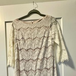 Eliza J Off White Sheath Lace Dress with Nude Lining Size 10